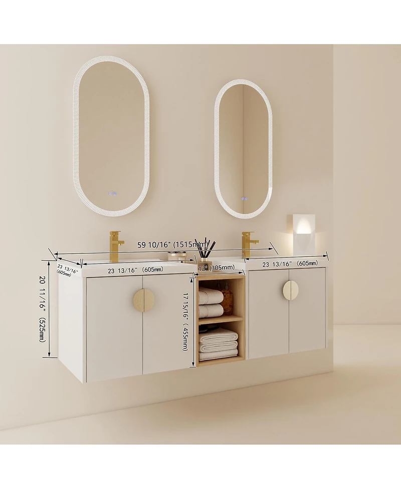 Sillysis Wall Mounted Bathroom Vanity with Ceramic Sink, Chestnut Plywood Cabinet