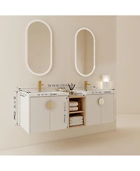 Sillysis Wall Mounted Bathroom Vanity with Ceramic Sink, Chestnut Plywood Cabinet