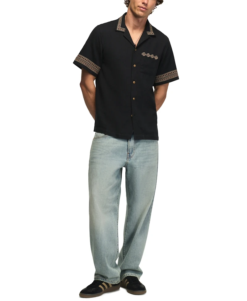 Lucky Brand Men's Embroidered Detail Camp Collar Shirt