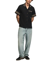Lucky Brand Men's Embroidered Detail Camp Collar Shirt