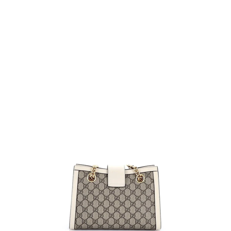 Pre-Owned Gucci Small Padlock Chain Tote Gg Coated Canvas with Leather