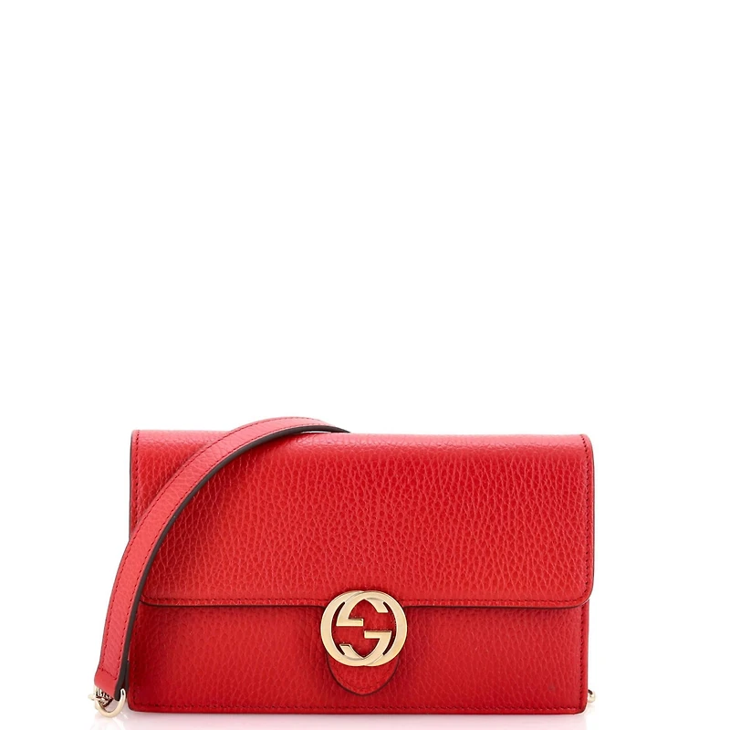 Pre-Owned Gucci Interlocking Wallet on Chain Leather