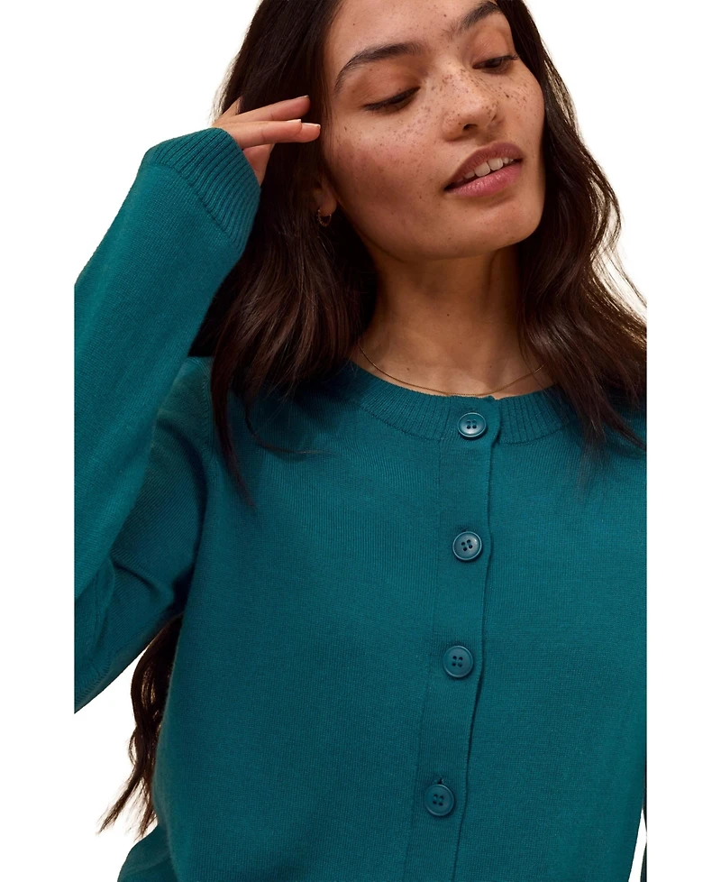 Celtic & Co. Women's Fine Knit Merino Crew Neck Cardigan