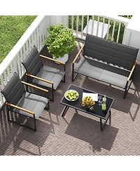 Costway 8 Pcs Patio Furniture Setwith Padded Fabric Seat & Wood-Plastic Armrests Table