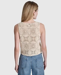 Dkny Jeans Women's Sleeveless Crochet Square Knit Tank Top