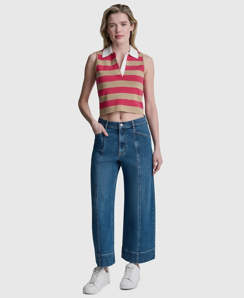 Dkny Jeans Women's Striped Sleeveless Polo Sweater