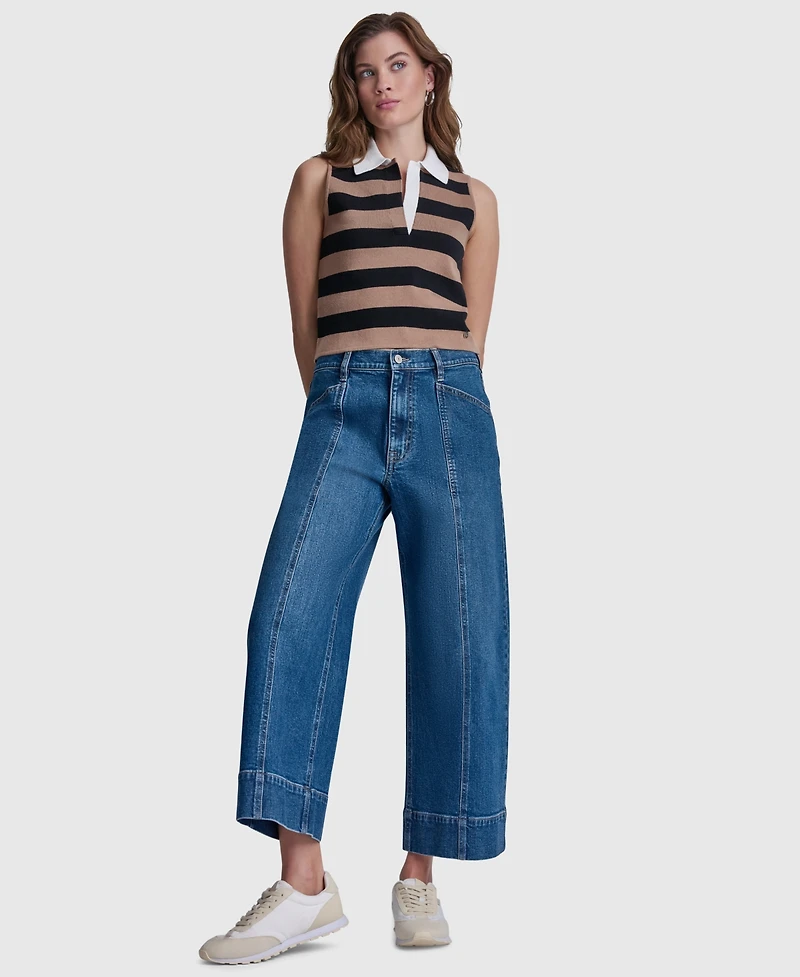 Dkny Jeans Women's Striped Sleeveless Polo Sweater