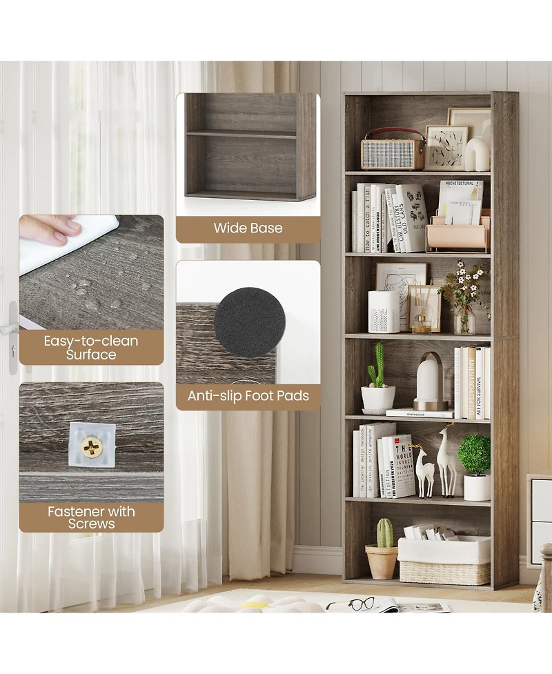 Gymax 2PCS 6-Tier Bookshelf w/Open Shelves Anti-Tipping Kits for Living Room Bedroom