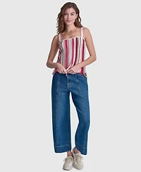 Dkny Jeans Women's Striped Pointelle Stitch Bandeau Knit Cotton Tank Top