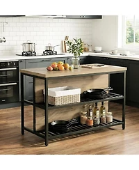 Tribesigns 55-Inch Kitchen Island Table with Storage, 3-Tier Stationary Center Island Table with Metal Base, Farmhouse Rustic Kitchen Island