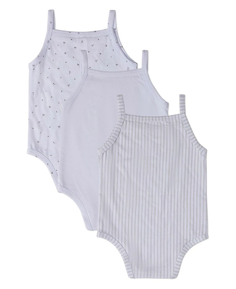 MeMoi Baby 3 Pack Cotton / Modal Bodysuits - Petite Leaves, Stripes, Solid