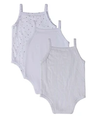 MeMoi Baby 3 Pack Cotton / Modal Bodysuits - Petite Leaves, Stripes, Solid