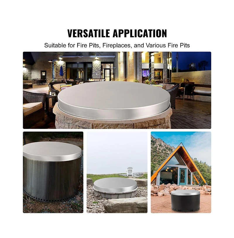 Sugift Fire Pit Spark Screen Cover 27 in Round Stainless Steel Easy Open Lid