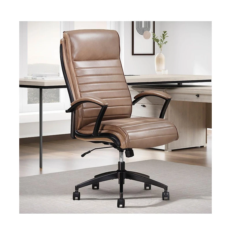 Parker Living High Back Top Grain Leather, Wood, Metal Swivel, Adjustable Height, Tilt Lock, Casters Leather Desk Chair
