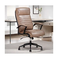 Parker Living High Back Top Grain Leather, Wood, Metal Swivel, Adjustable Height, Tilt Lock, Casters Leather Desk Chair