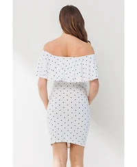 Hello Miz Maternity Polka Dot Off-The-Shoulder Ruffle Bodycon Dress