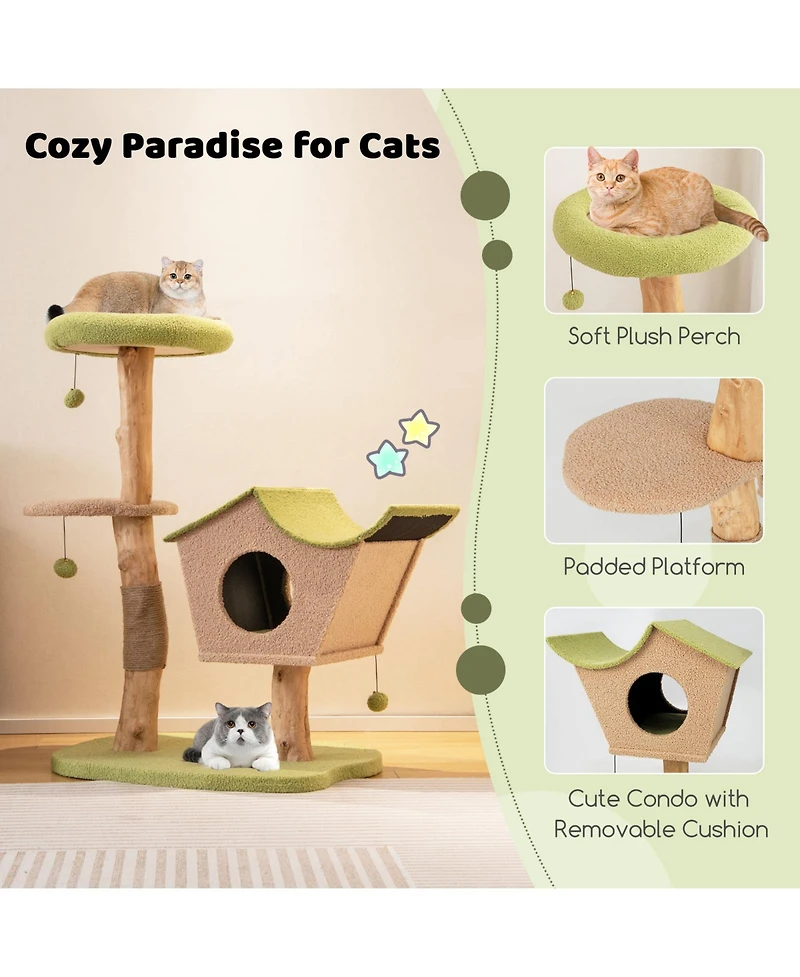 Cozito Cat Tree 43 inch Wooden Tower with Padded Top Perch