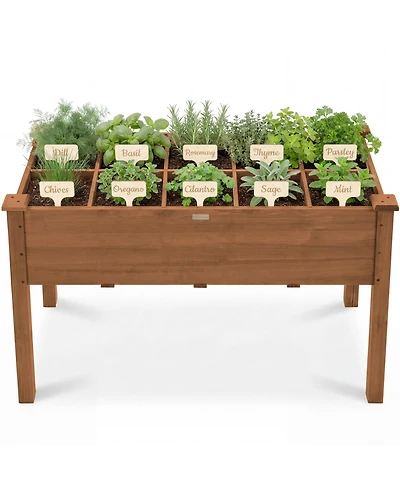 Best Choice Products Raised Garden Bed Planter Box - Elevated Wooden Herb Vegetable Planter, 10 Grid Sections