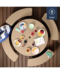 Best Choice Products 8-Person Circular Outdoor Picnic Table w/ 4 Benches, Umbrella Hole, 2000lb Capacity