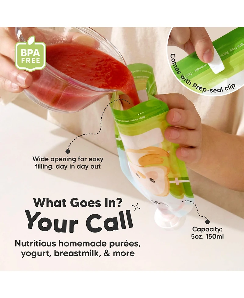 KeaBabies 12-Pack Prep Baby Food Pouch Reusable for Apple Sauce, Breastmilk, 5oz Puree Pouches Toddlers, Kids, First