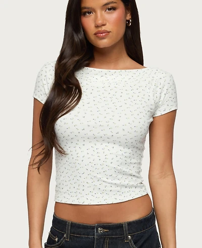 Edikted Women's Raglan Boat Neck Floral Top
