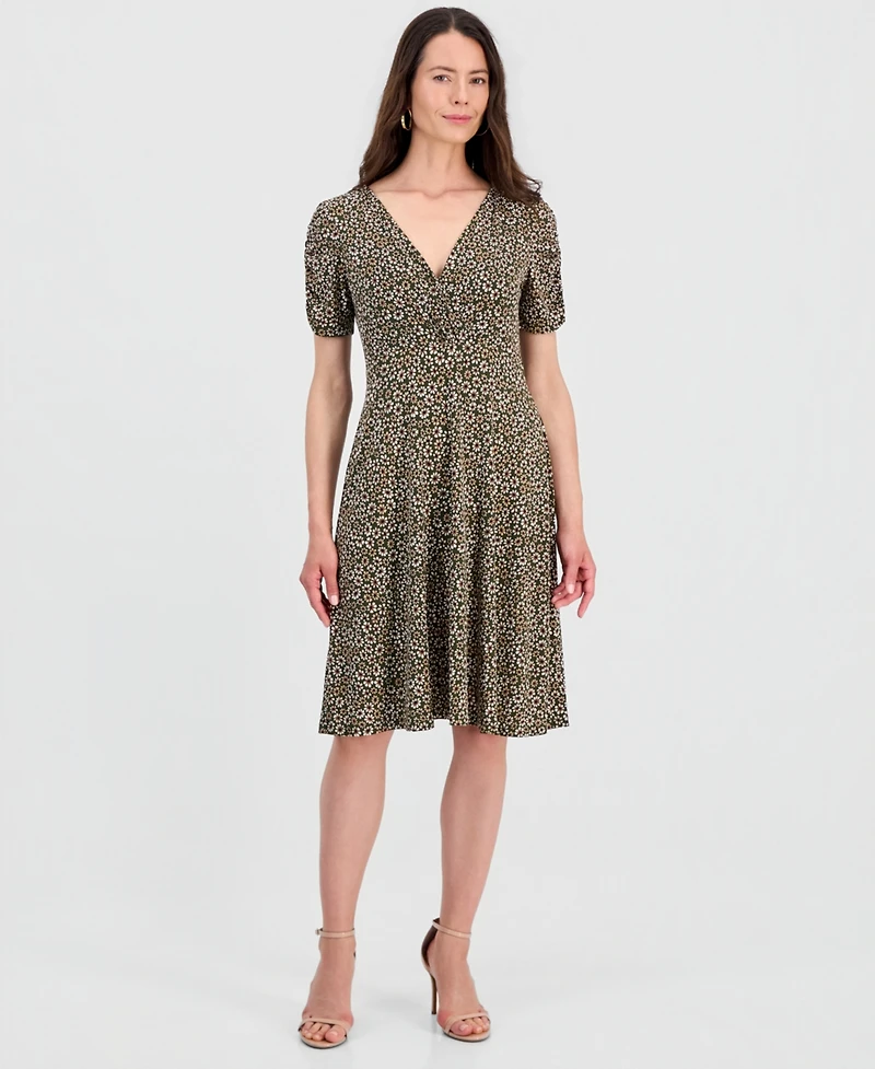 Connected Women's Printed Short-Sleeve A-Line Dress