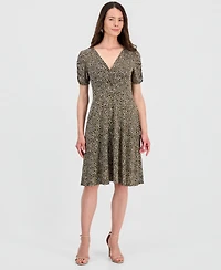 Connected Women's Printed Short-Sleeve A-Line Dress