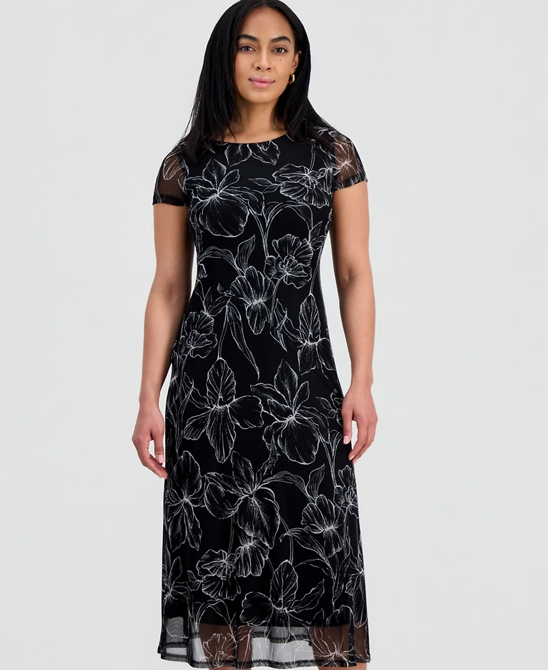 Connected Women's Printed Mesh Midi Dress