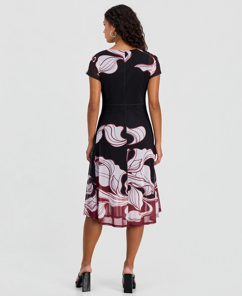 Robbie Bee Petite Placement-Print Tie-Front Dress