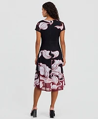Robbie Bee Petite Placement-Print Tie-Front Dress