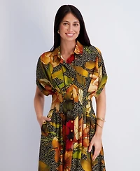 Kensie Women's Button-Front Collared Neck Midi Shirt Dress