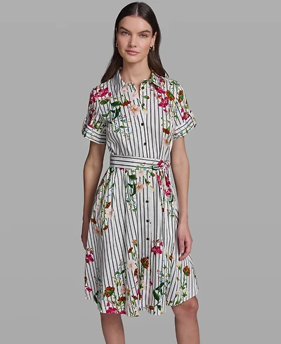 Karl Lagerfeld Paris Women's Short-Sleeve Striped Shirt Dress