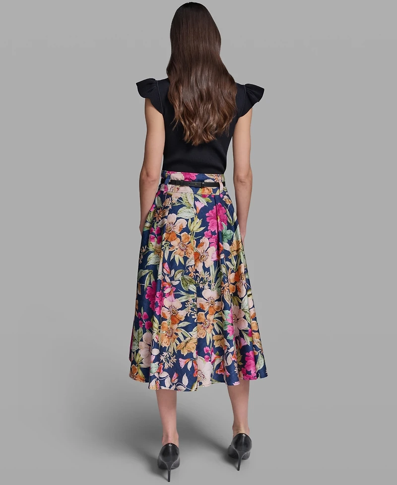 Karl Lagerfeld Paris Women's Printed Belted Midi Skirt