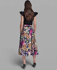 Karl Lagerfeld Paris Women's Printed Belted Midi Skirt