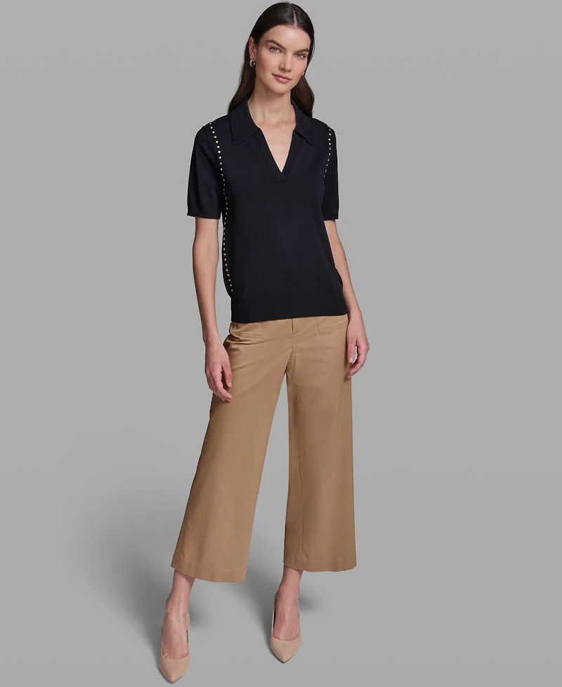 Karl Lagerfeld Paris Women's Short-Sleeve Nailhead Trim Sweater