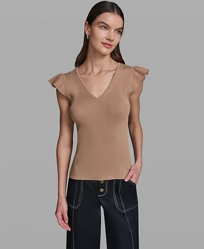 Karl Lagerfeld Paris Women's V-Neck Flutter Cap-Sleeve Sweater