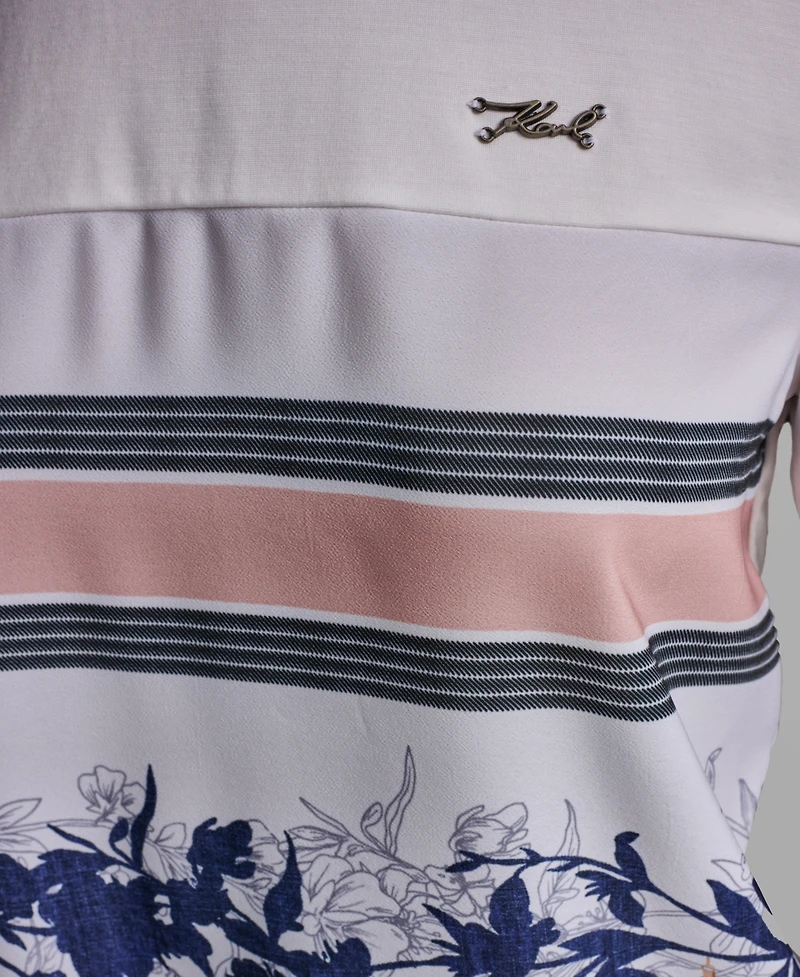 Karl Lagerfeld Paris Women's Short-Sleeve Mix-Media Printed Knit Top