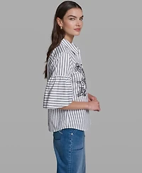 Karl Lagerfeld Paris Women's Short-Sleeve Striped Shirt
