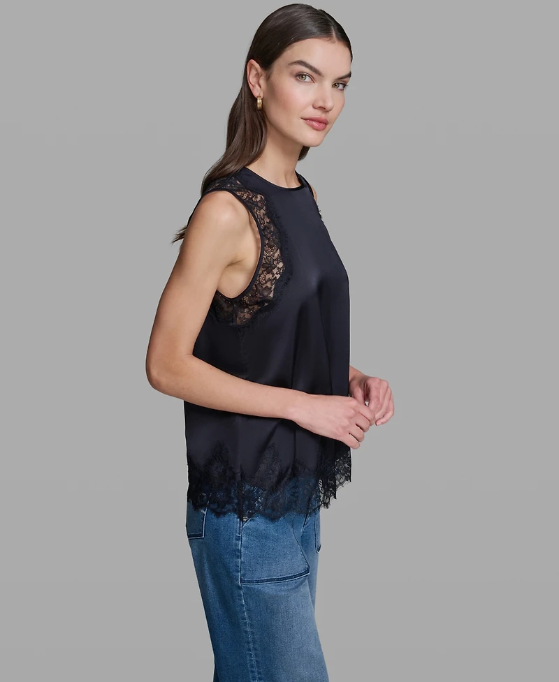 Karl Lagerfeld Paris Women's Sleeveless Lace Trim Cami Top