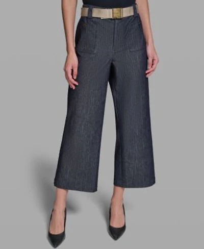 Karl Lagerfeld Paris Womens Pinstripe Mid Rise Belted Crop Pants