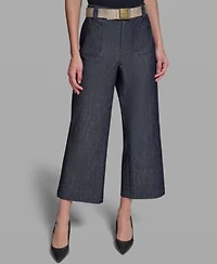 Karl Lagerfeld Paris Womens Pinstripe Mid Rise Belted Crop Pants