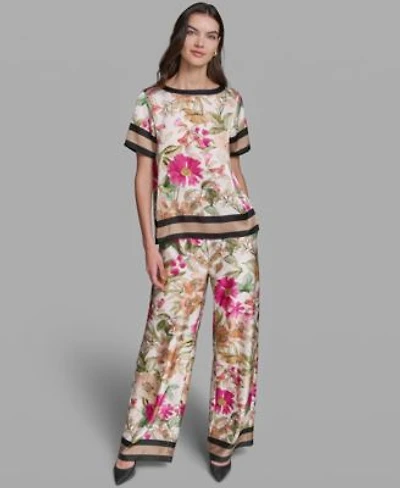 Karl Lagerfeld Paris Womens Short Sleeve Floral Printed Top Soft Floral Print Pull On Pants