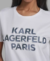 Karl Lagerfeld Paris Women's Crewneck Denim Logo T-Shirt