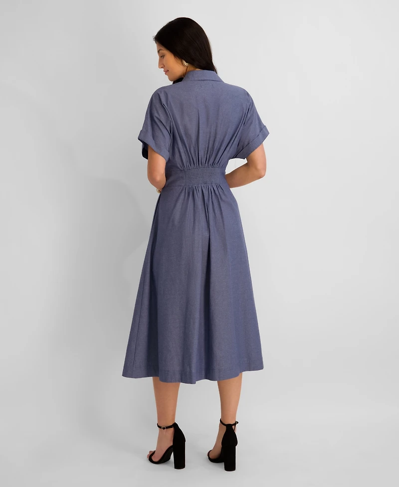 Kensie Women's Button-Front Short-Sleeve Midi Shirt Dress