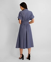 Kensie Women's Button-Front Short-Sleeve Midi Shirt Dress