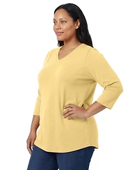 Woman Within Plus Perfect Three-Quarter Sleeve V-Neck Tee