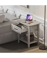 homfan Modern 2-Tier Nesting Coffee Table Set of 2 with Drawer, Space-Saving Compact Storage Table for Bedroom, Living Room and Dorm