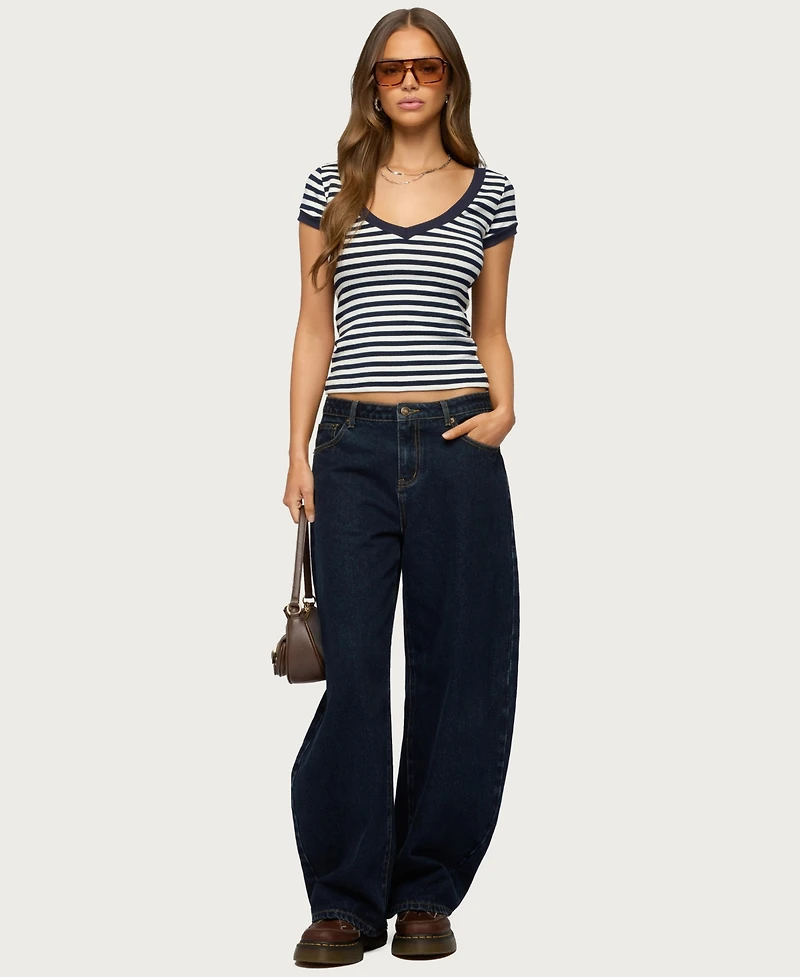 Edikted Women's Antonela Striped V Neck T Shirt