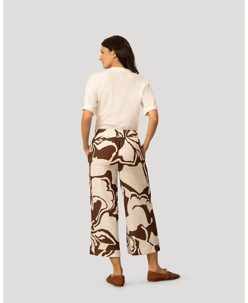 Cable & Gauge Women's Printed Linen Blend Pull On Crop Pant