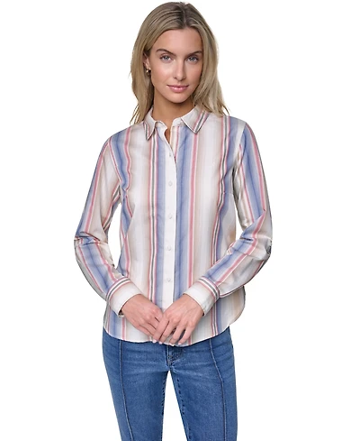 Nautica Women's Cotton-Blend Roll-Tab Button-Front Shirt